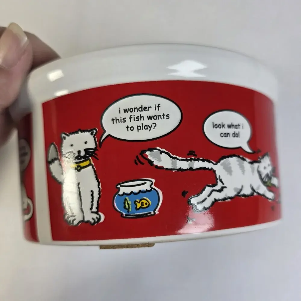 Signature Housewares Talking Cat By Riviera Van Beers Pet Bowl Stoneware 6x3
